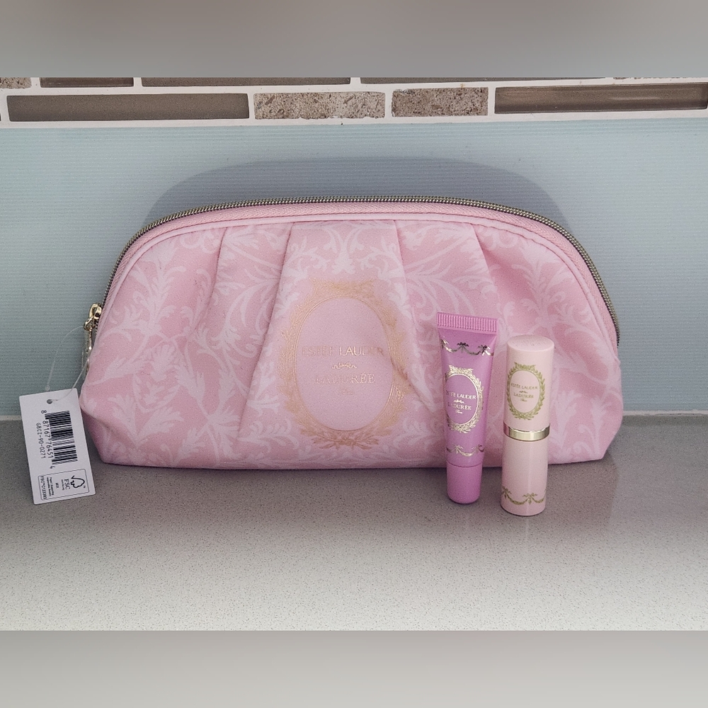 Estée Lauder x Ladurée Lipstick & Limited Edition Lip Gloss with Cosmetic Bag